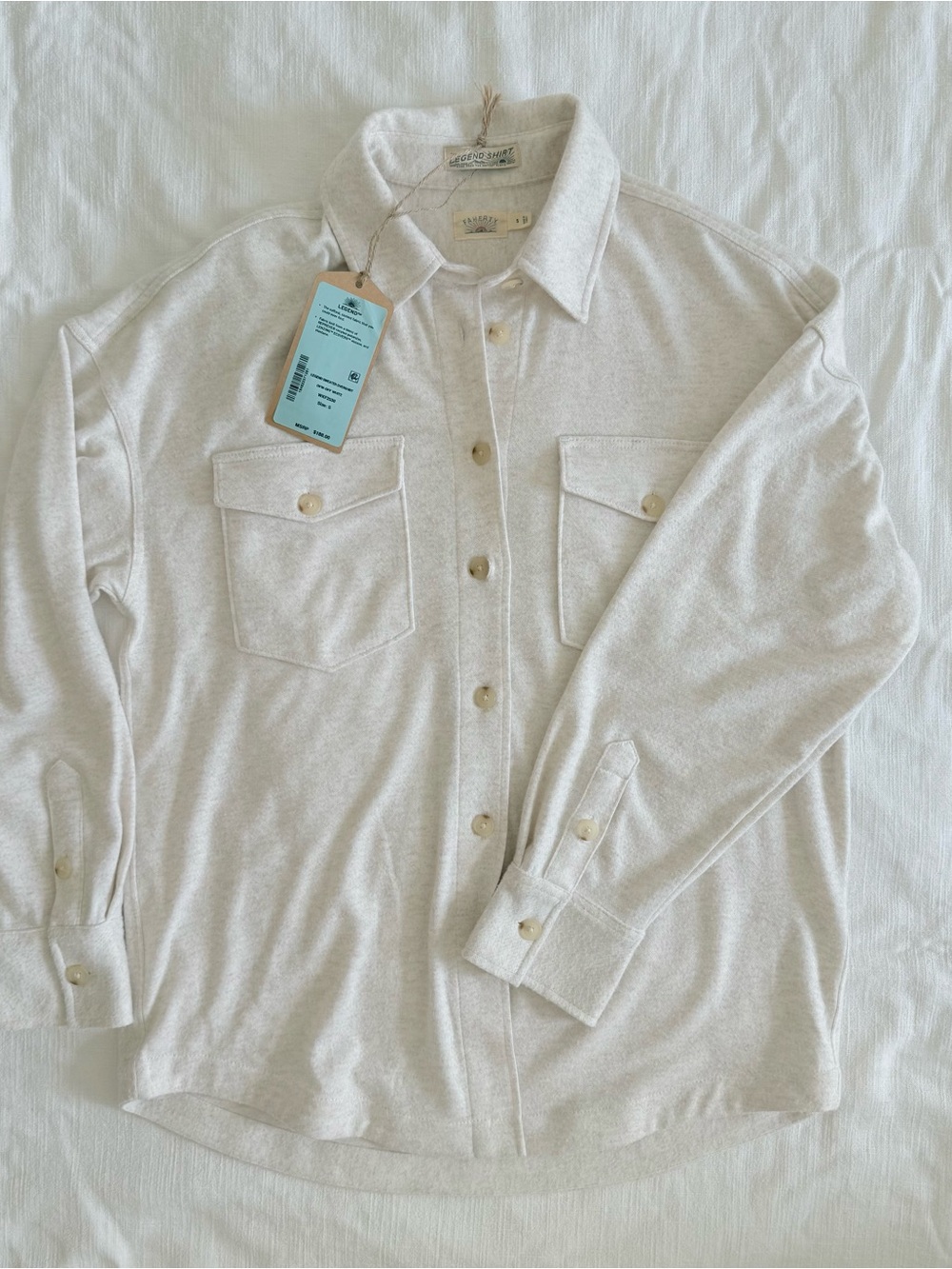 NWT Faherty Legend Sweater Overshirt Off White Button Down Size S